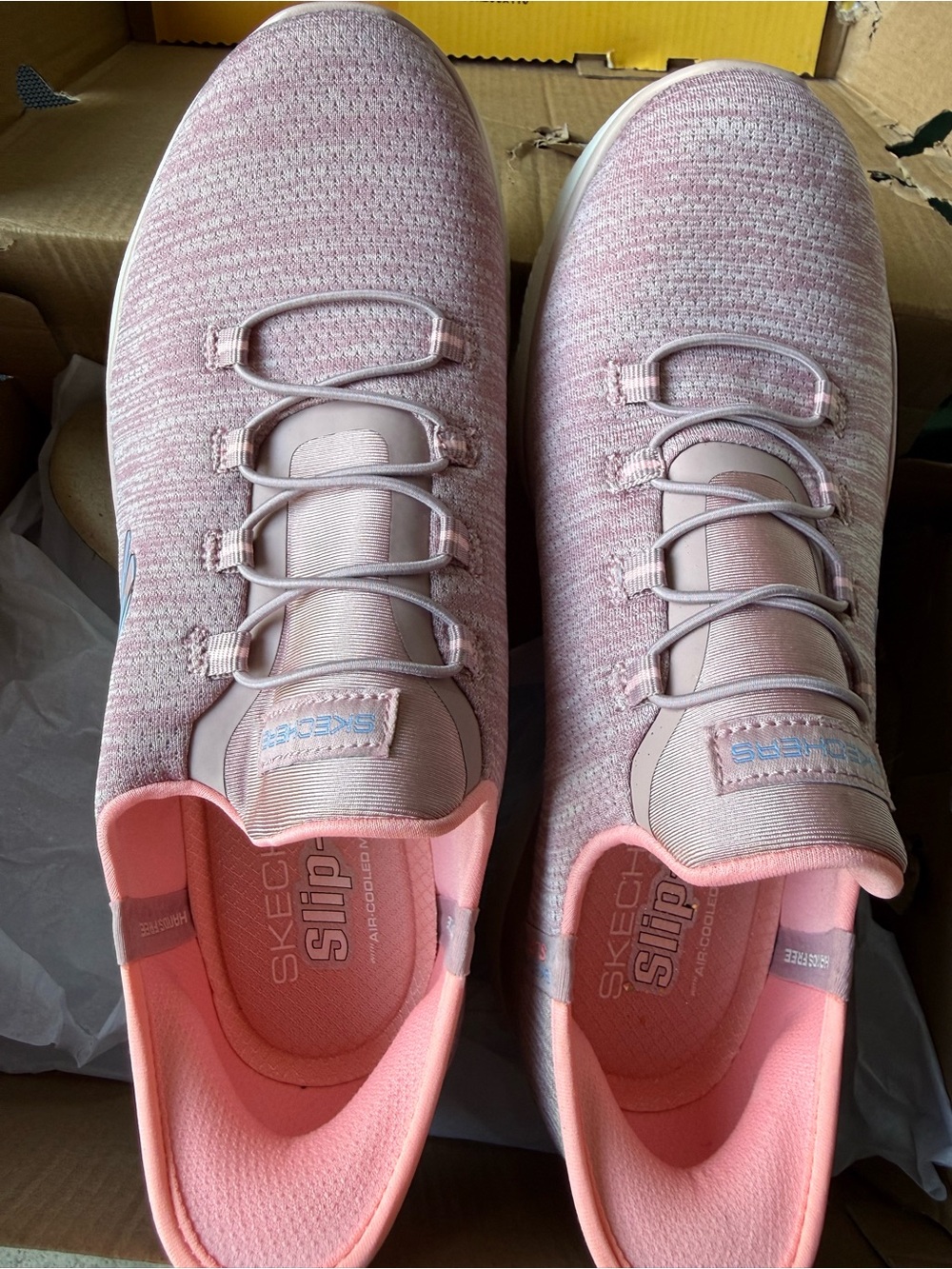 Skechers Women's Light Pink Air Cool Memory Foam Knit Slip-On Athletic Sneakers